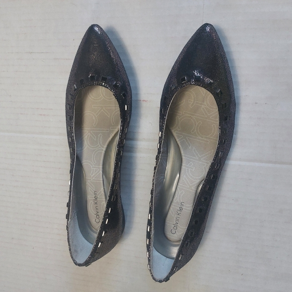 Calvin Klein Blossom Metallic Black Silver Slip-on Flats Size 8.5M - Picture 13 of 13